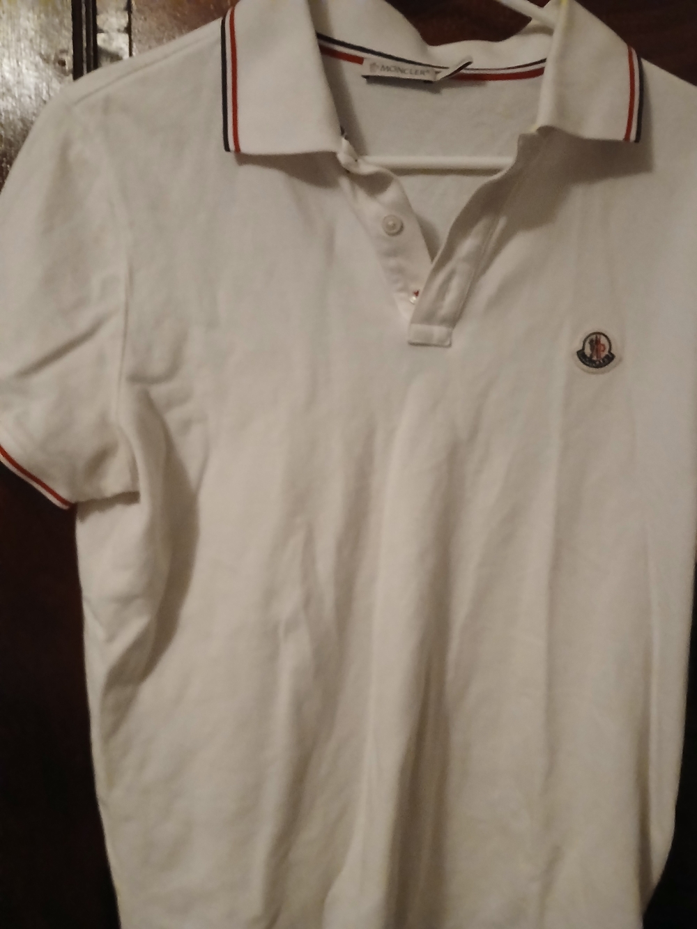 Moncler White Polo with Red and Navy Trim
